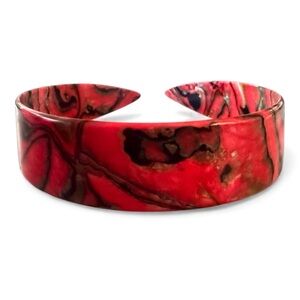 1980’s Vintage Thick French Headband in a Red Marbled Design, Deadstock, OSFM